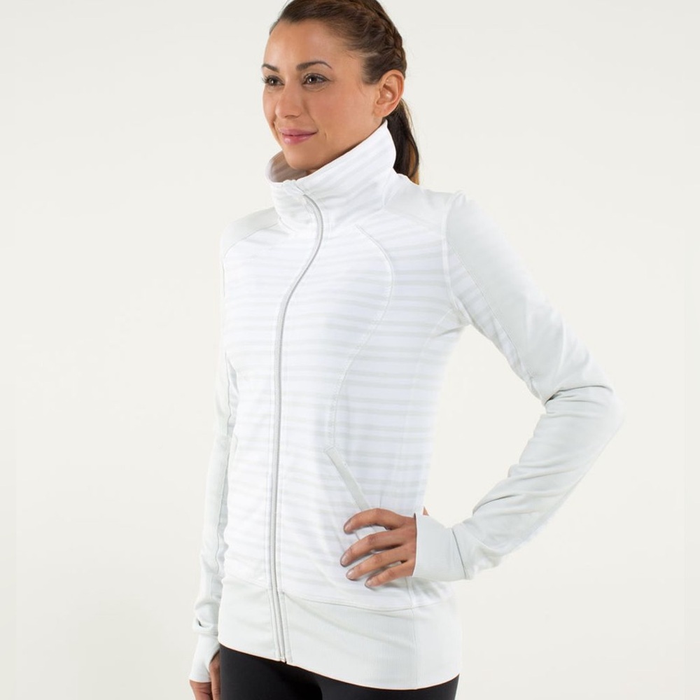 Lululemon Contempo Jacket White Zip Up Running Thumbholes Athletic